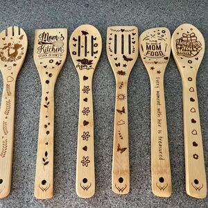 Bamboo Wooden Spoon Set - Engraved Kitchen Utensils
